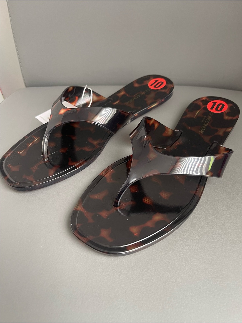 Caroline Constas New York Tortoise Jelly Thong Sandals Black/Brown Women’s Sz 10